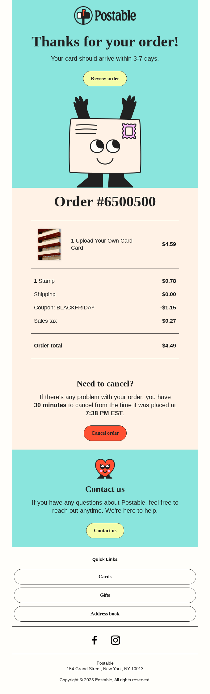 Thanks for your Postable order 📬