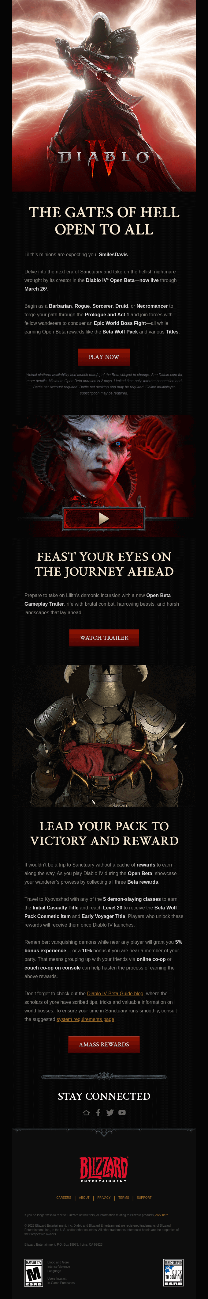 The Diablo IV Open Beta is Now Live, SmilesDavis! from Blizzard 