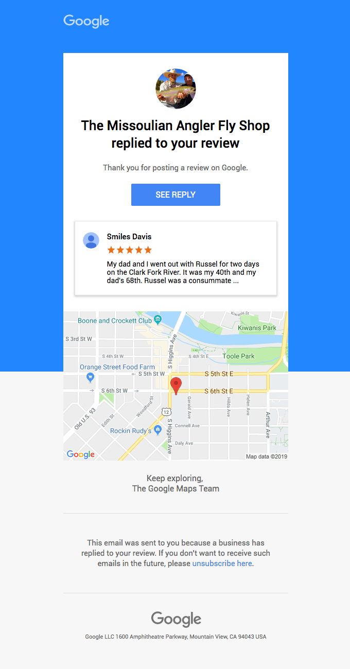 The Missoulian Angler Fly Shop replied to your review on Google