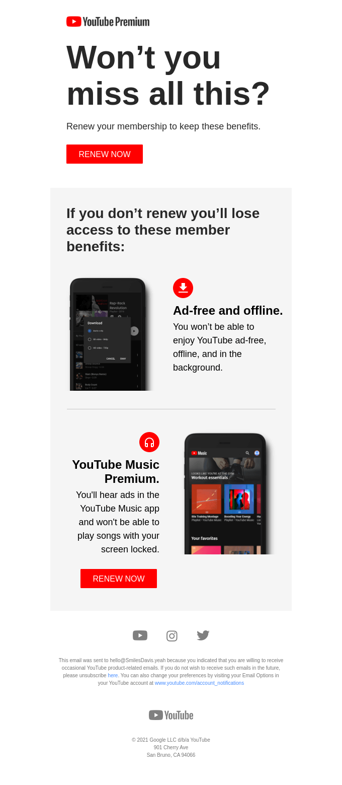 Time is almost up, your YouTube Premium benefits end soon – renew now.