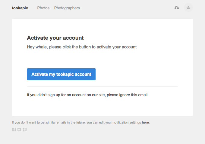 Tookapic: account activation