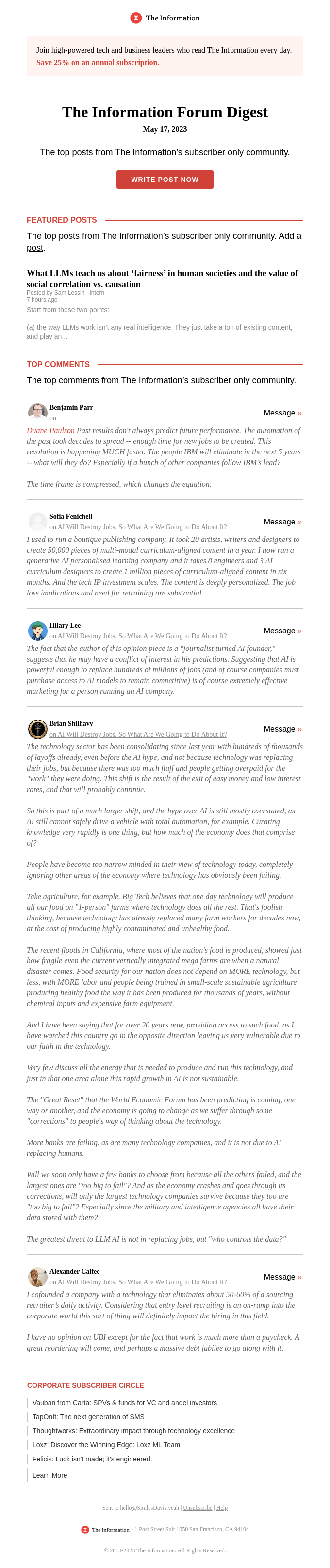 Top Posts Today from The Information Subscribers