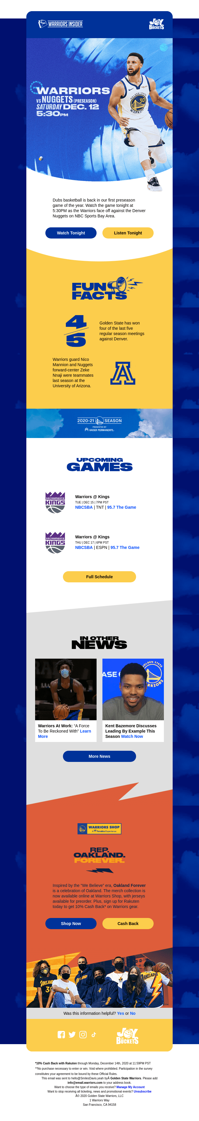 Tune Into Warriors vs. Nuggets Tonight At 5:30PM PST from Golden State