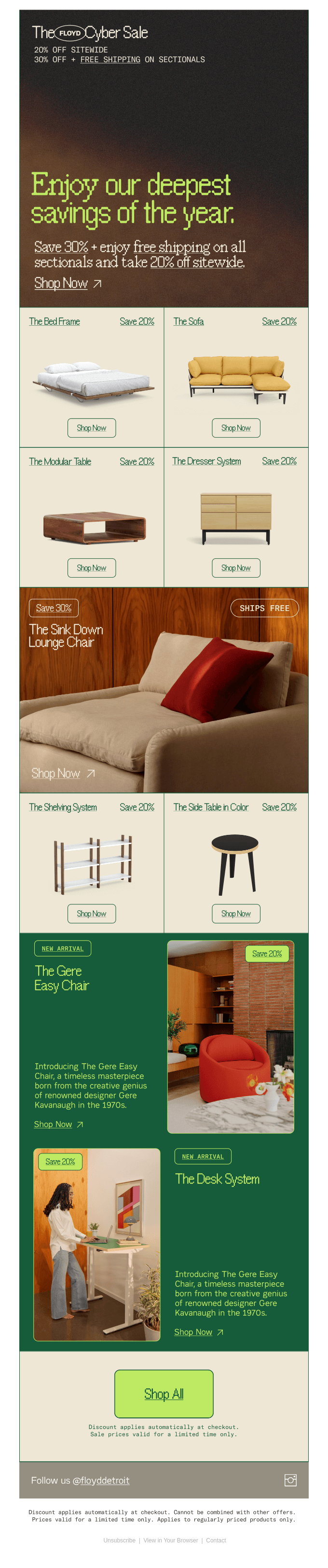 Up to 30% off sitewide + free shipping on all sectionals.