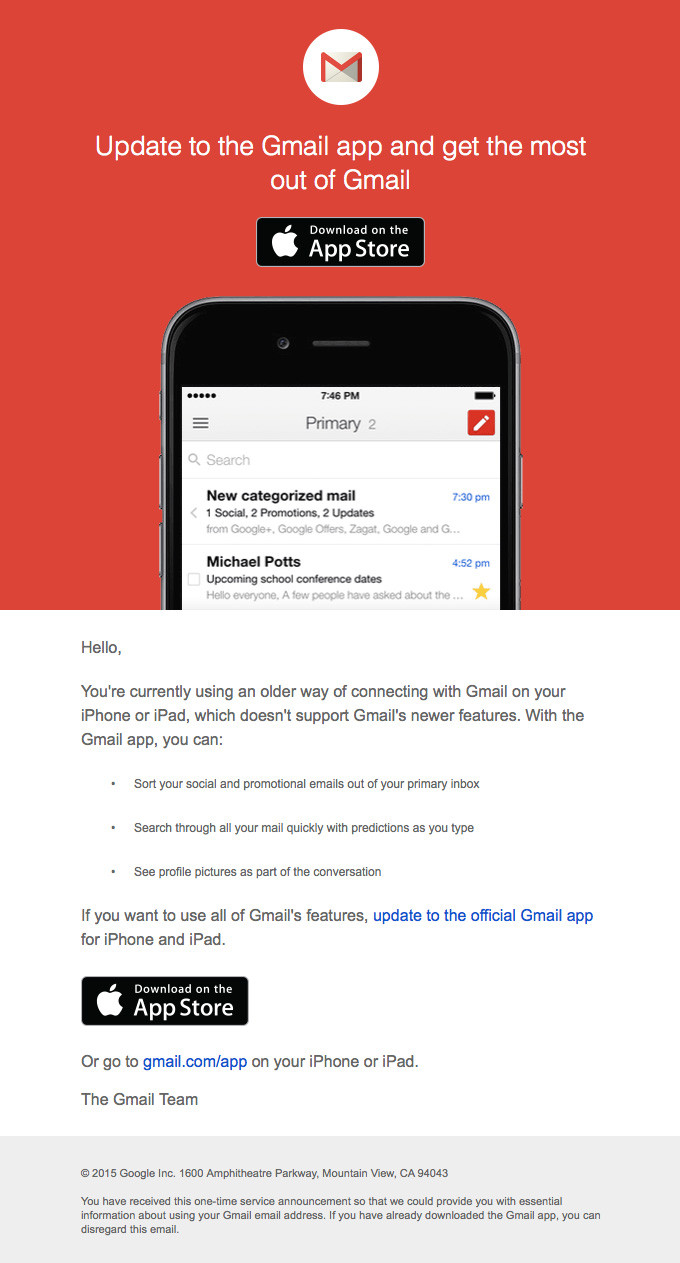 Update to the latest version of Gmail on your mobile device