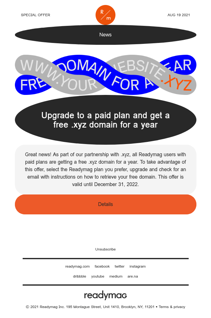 Upgrade to a paid plan and get a free .xyz domain for a year
