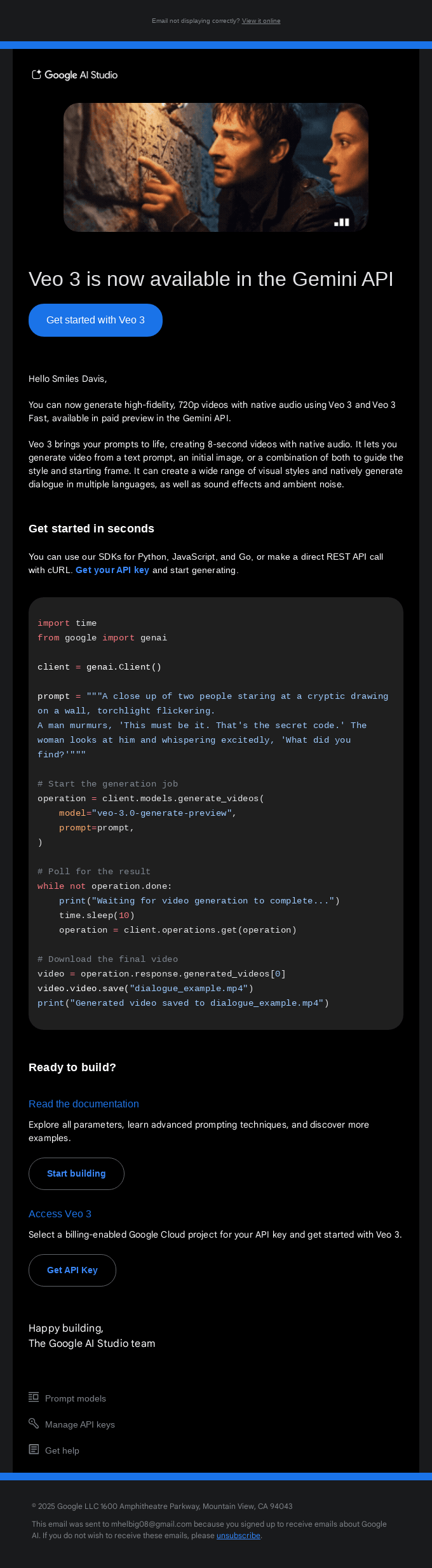 Smiles Davis, Veo 3 with native audio is now in the Gemini API