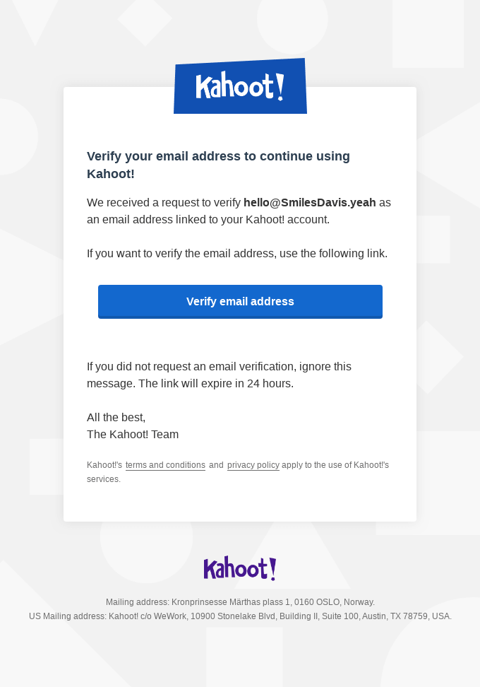 Verify your email address on Kahoot!