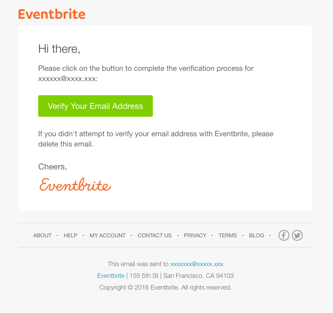 Verify your email address with Eventbrite