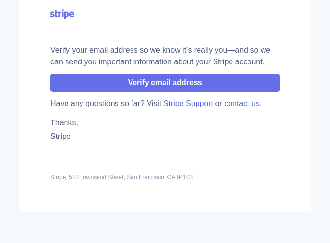 Verify your email to start using Stripe