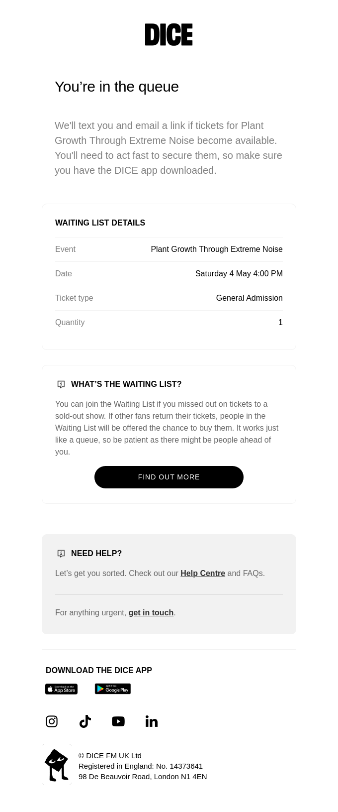 Waiting List: Plant Growth Through Extreme Noise