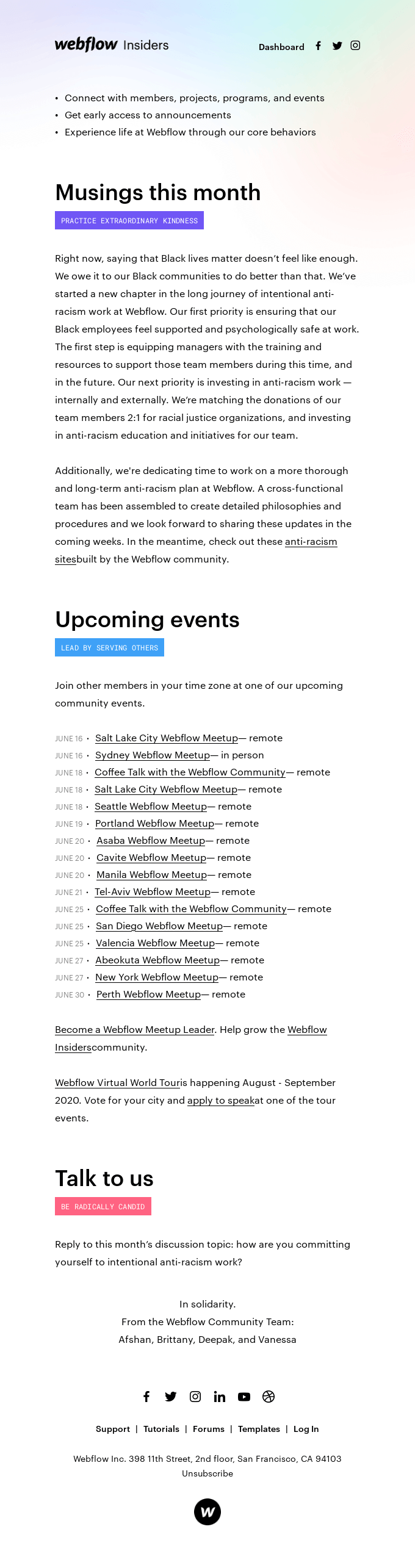 Webflow Insiders | June 2020