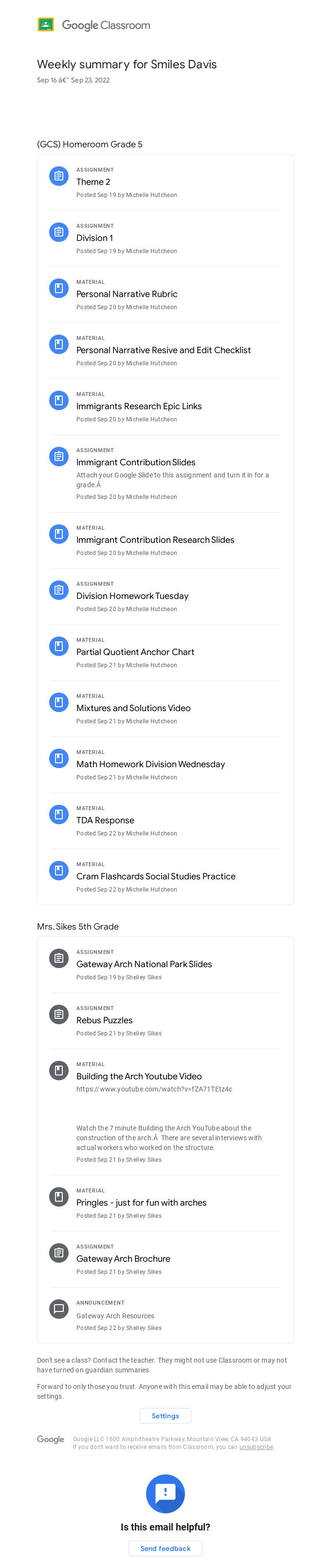 Weekly summary for Smiles Davis