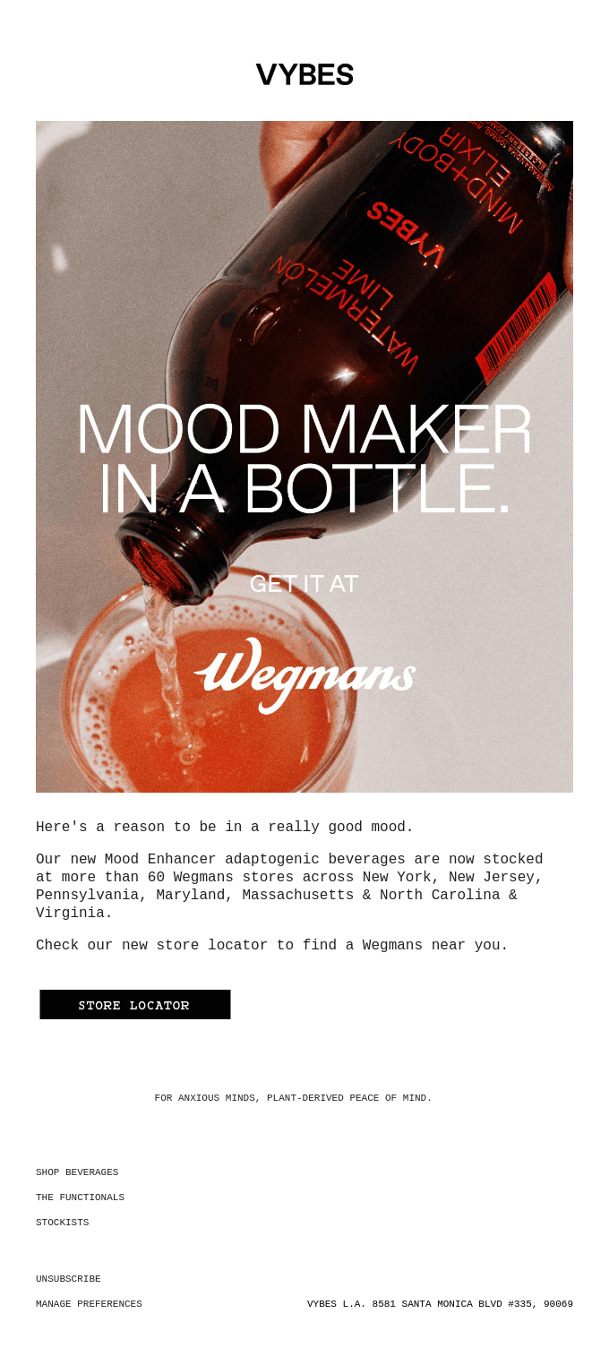 Wegmans now carries our Mood Enhancer beverages