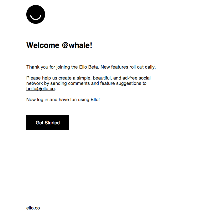 Welcome Email from Ello