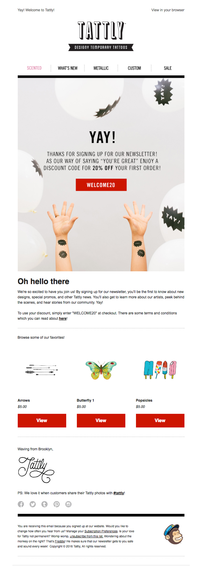 Welcome Here s Your Discount Code From Tattly Desktop Email View 