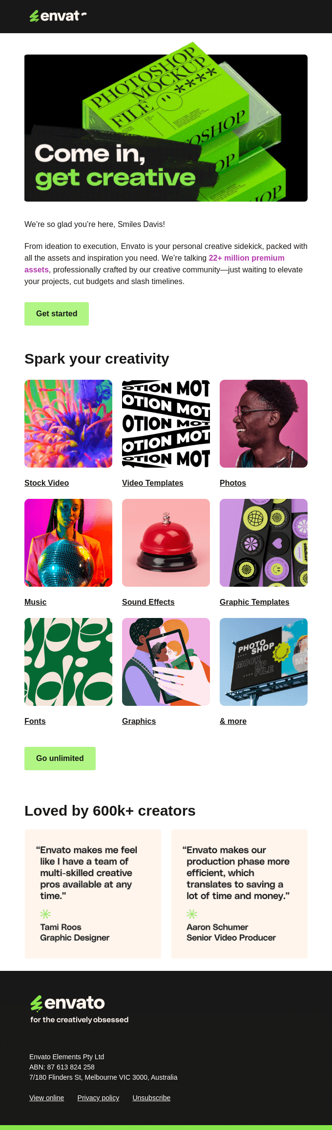 Welcome to Envato, Smiles Davis!