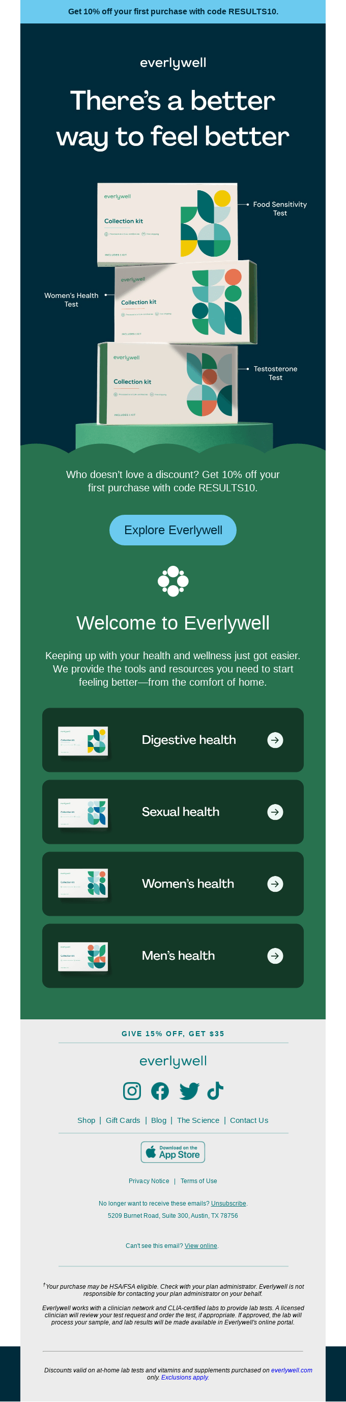 Welcome to Everlywell. Here's 10% off to get started