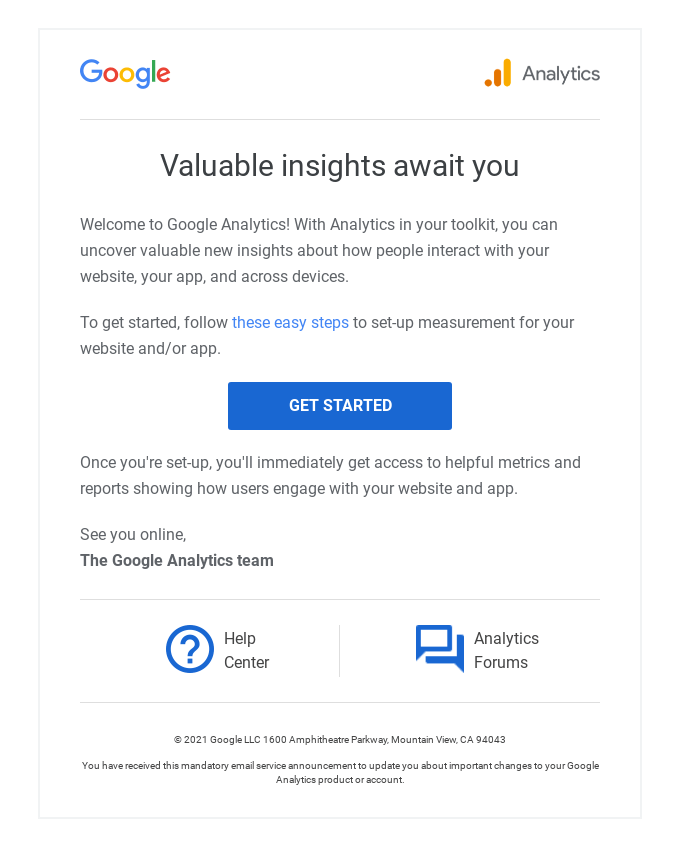 Welcome to Google Analytics!