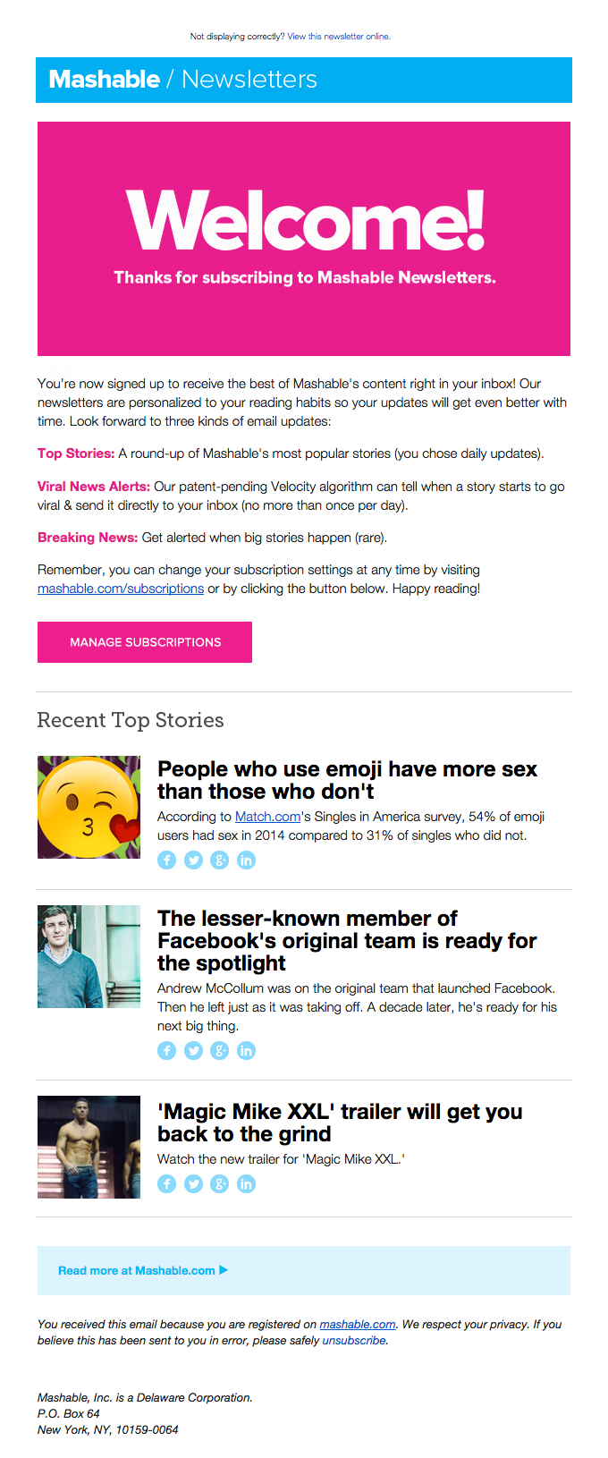 Welcome to Mashable Newsletters!