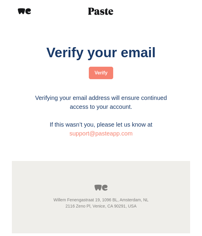 Welcome to Paste | Please verify your email address