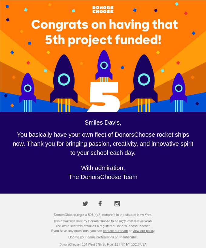 Welcome to the 5 Projects Funded Club, Smiles Davis!
