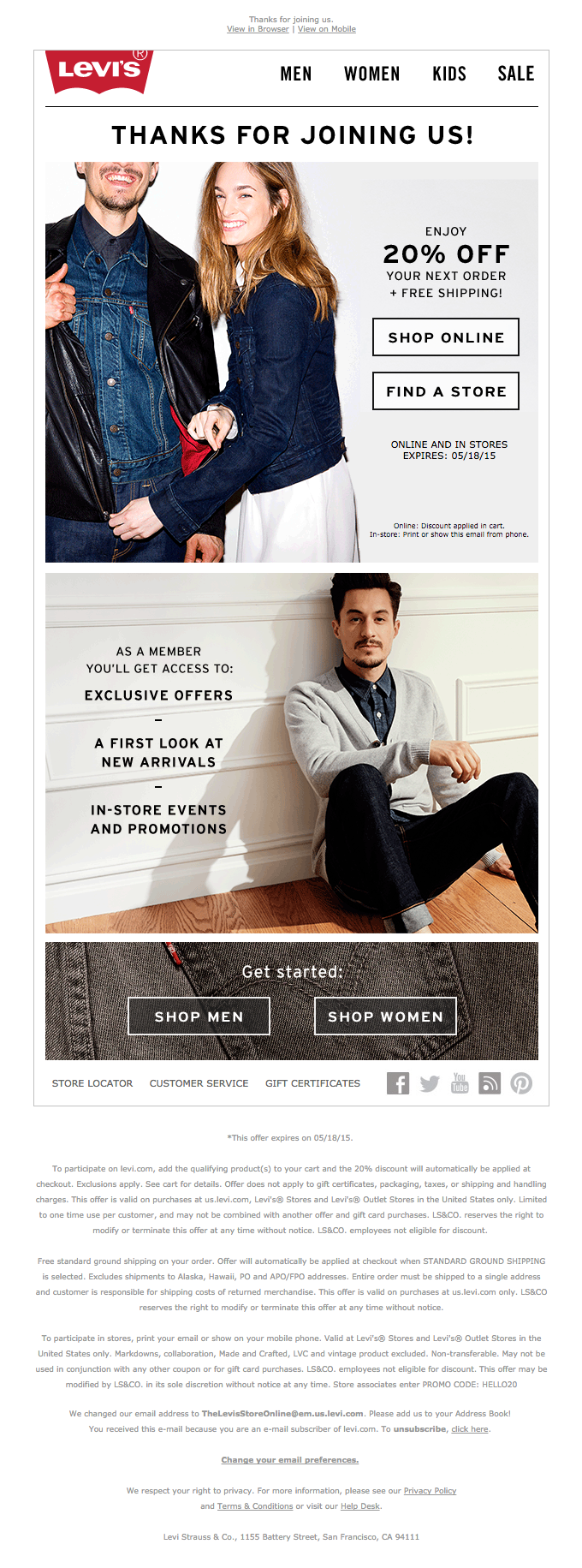 Welcome to the world of Levi's® - Desktop View | Really Good Emails