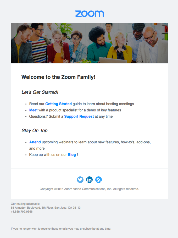 to the Zoom Family from Zoom Desktop Email View Really Good