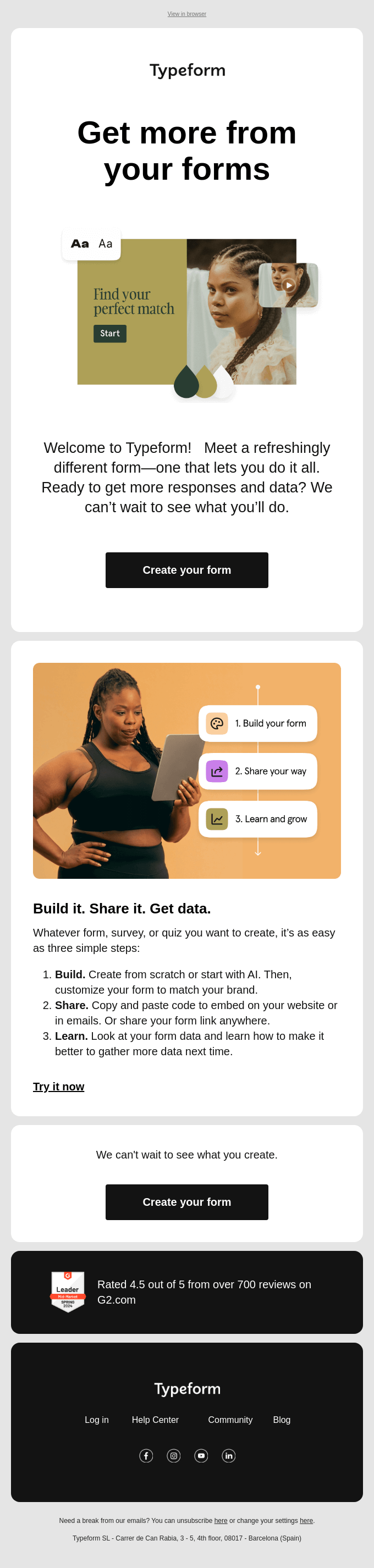 Welcome to Typeform! Let’s get started from Typeform - Desktop Email ...