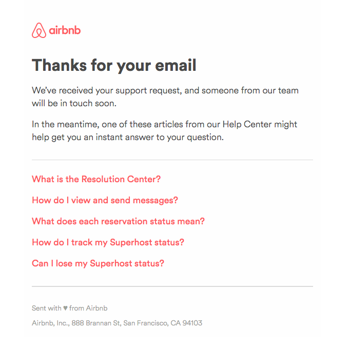 We ve Received Your Support Request From Airbnb Desktop Email View 
