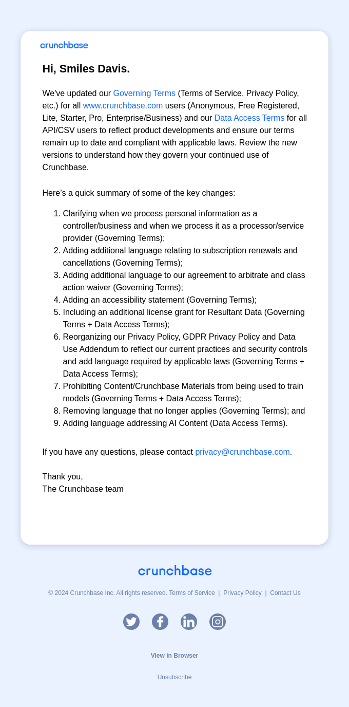 We've updated our Governing Terms and Data Access Terms