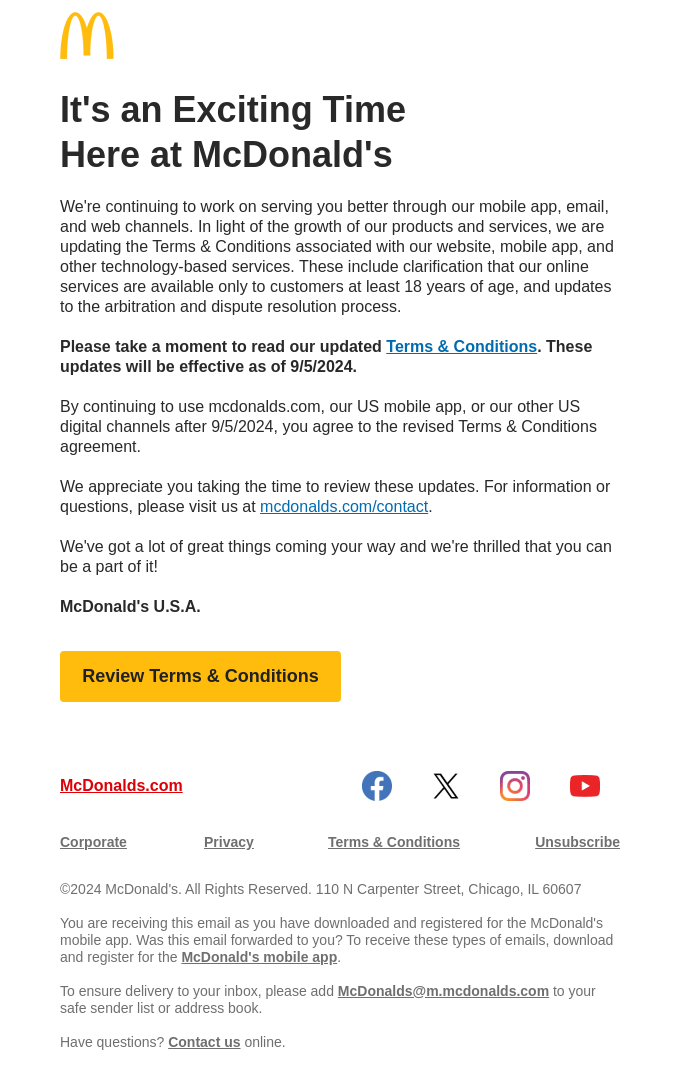 We&rsquo;ve updated our Terms and Conditions from McDonald&rsquo;s - Desktop 