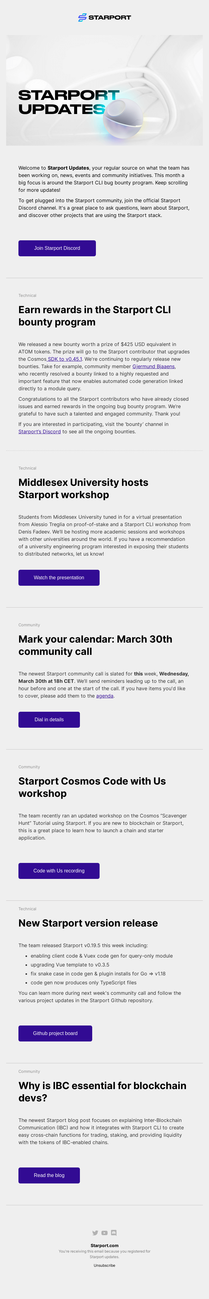 What's new in Starport? Community call this week, new workshop, v0.19.5 released and cross-chain development