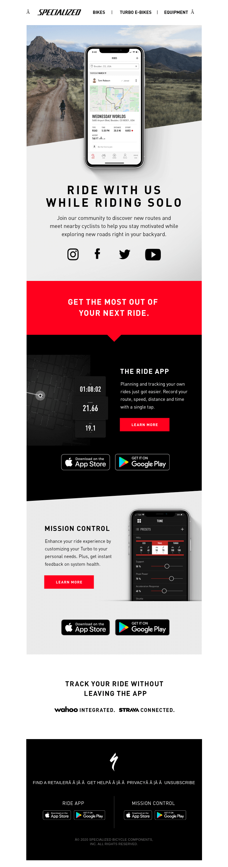 Where to next? from Specialized Bicycle Components Desktop Email View