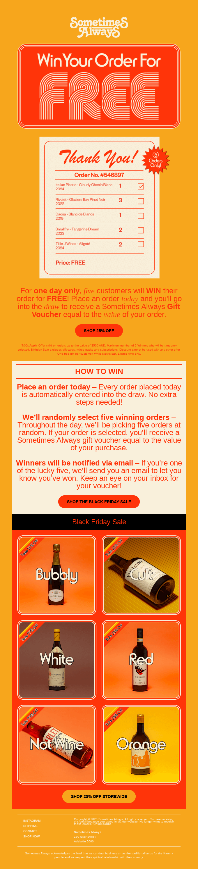 📢🍷 WIN YOUR ORDER FOR FREE - TODAY ONLY!