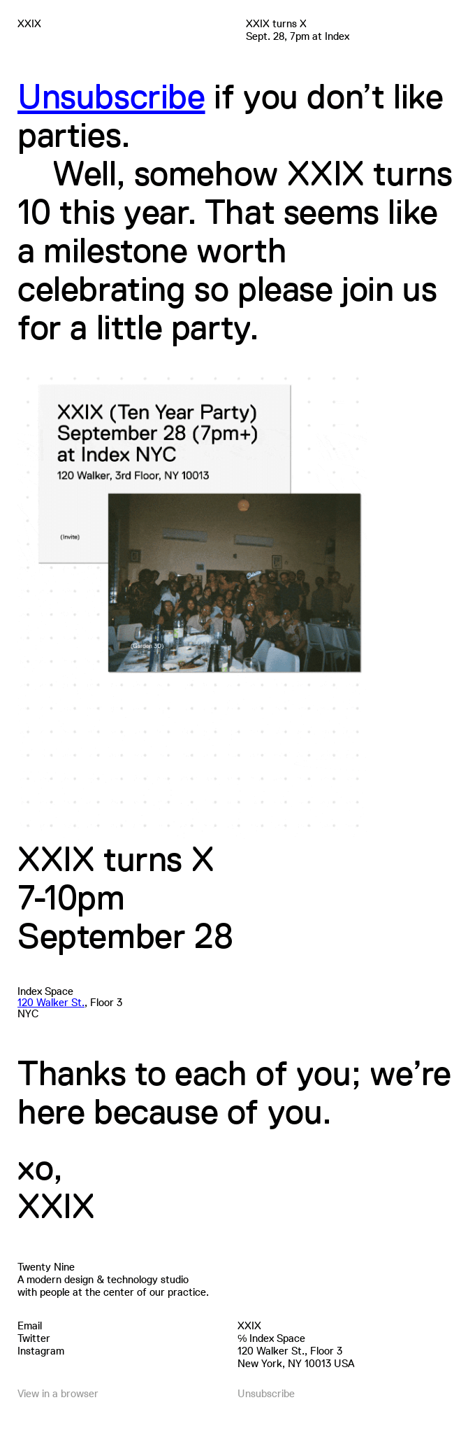 XXIX turns X | 7pm Sept. 28 @ Index