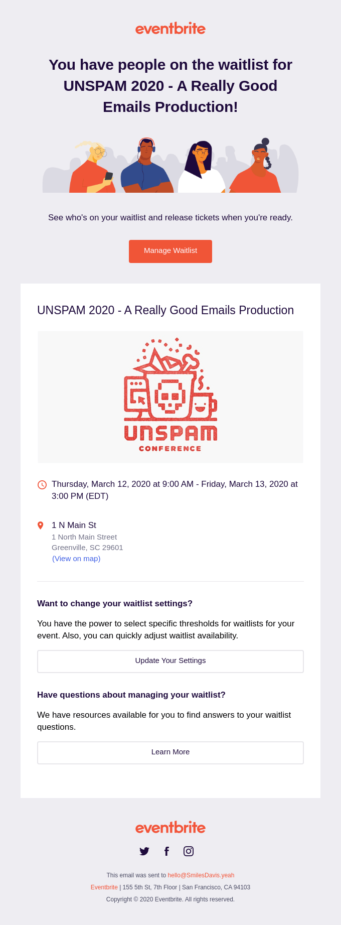 You have people on the waitlist for UNSPAM 2020