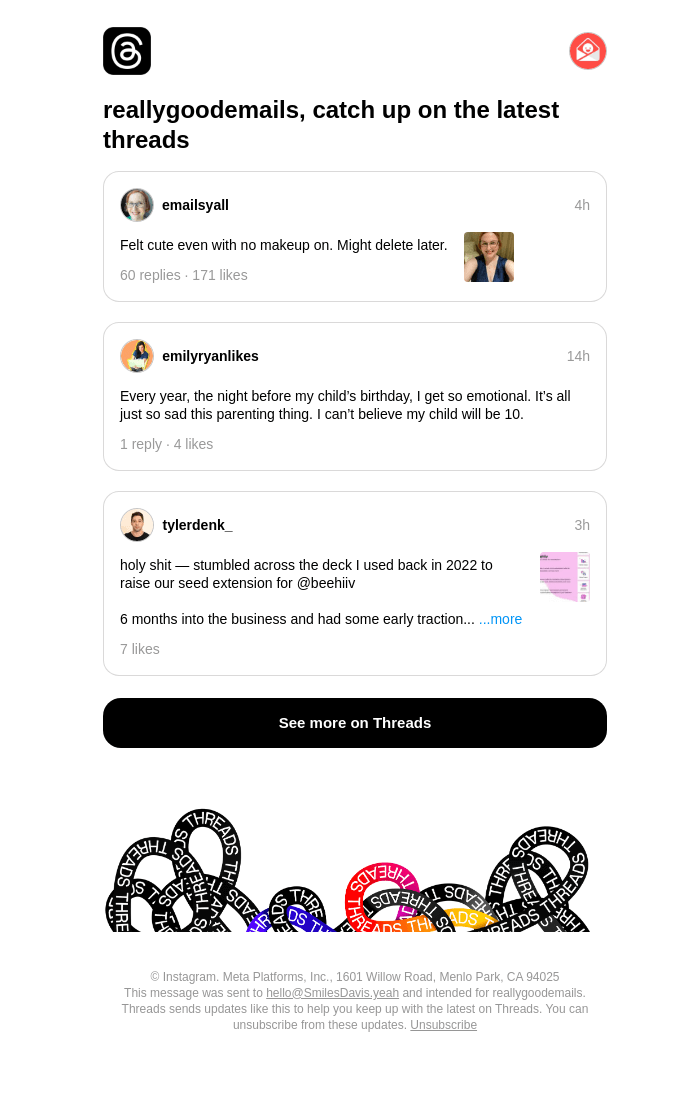 You have unread threads from emailsyall, emilyryanlikes and more