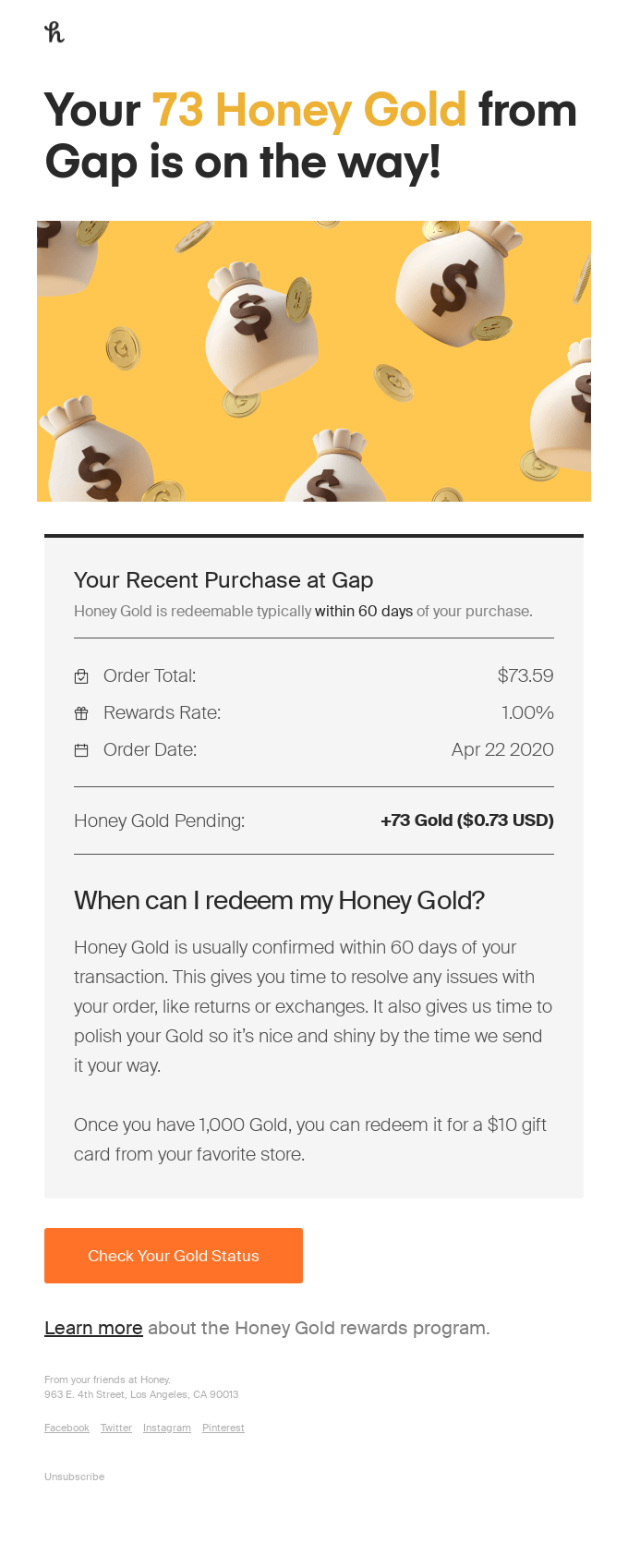 You just earned Honey Gold from Gap!