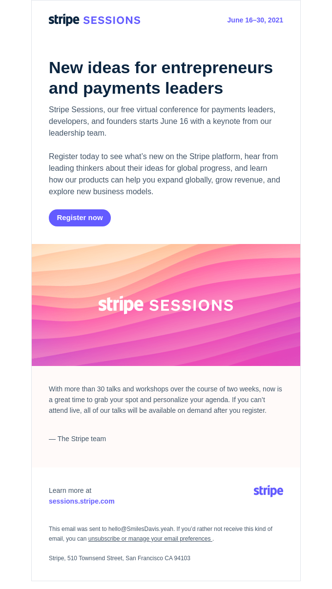 You still have time to register for Stripe Sessions 2021