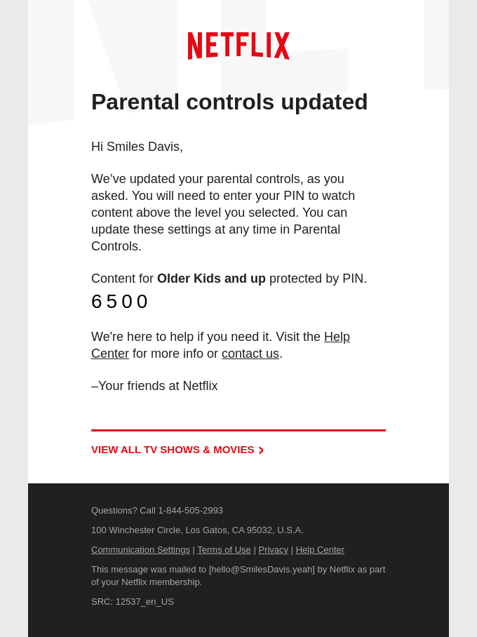 You updated your parental controls