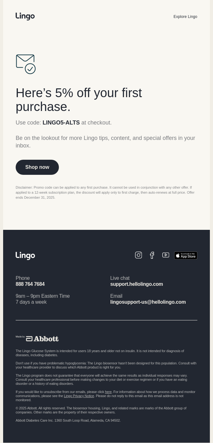 Your 5% off discount code is inside