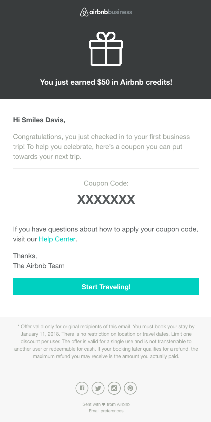Your $50 coupon from the Airbnb team