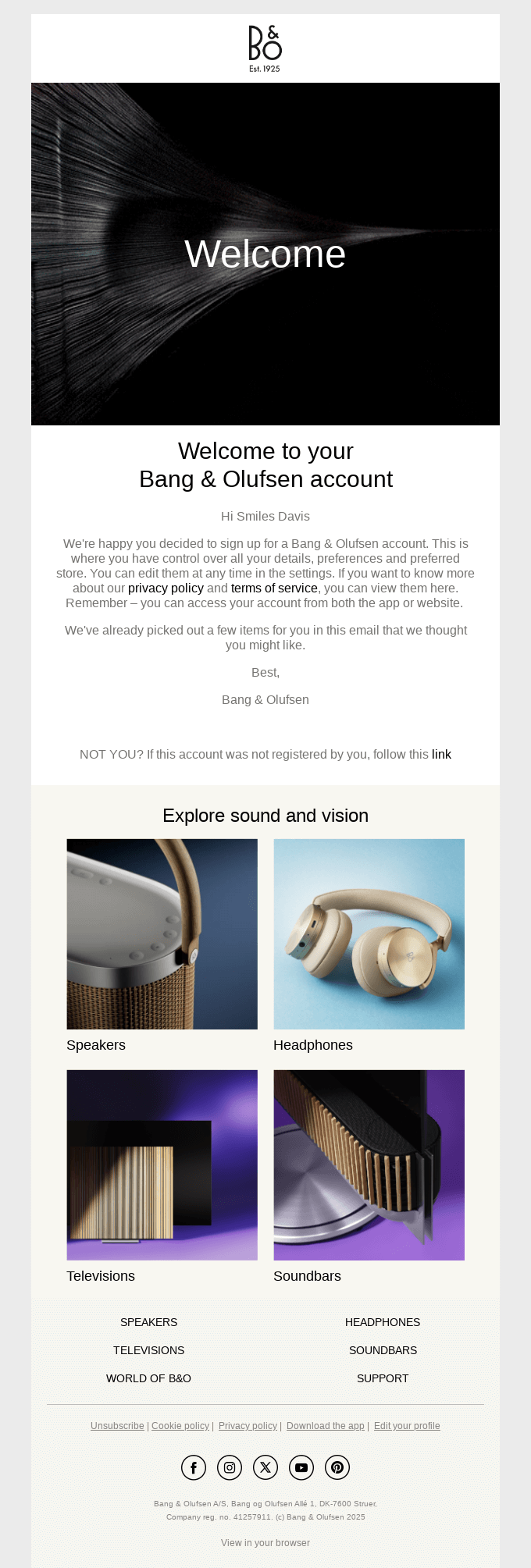 Your Bang & Olufsen account is ready