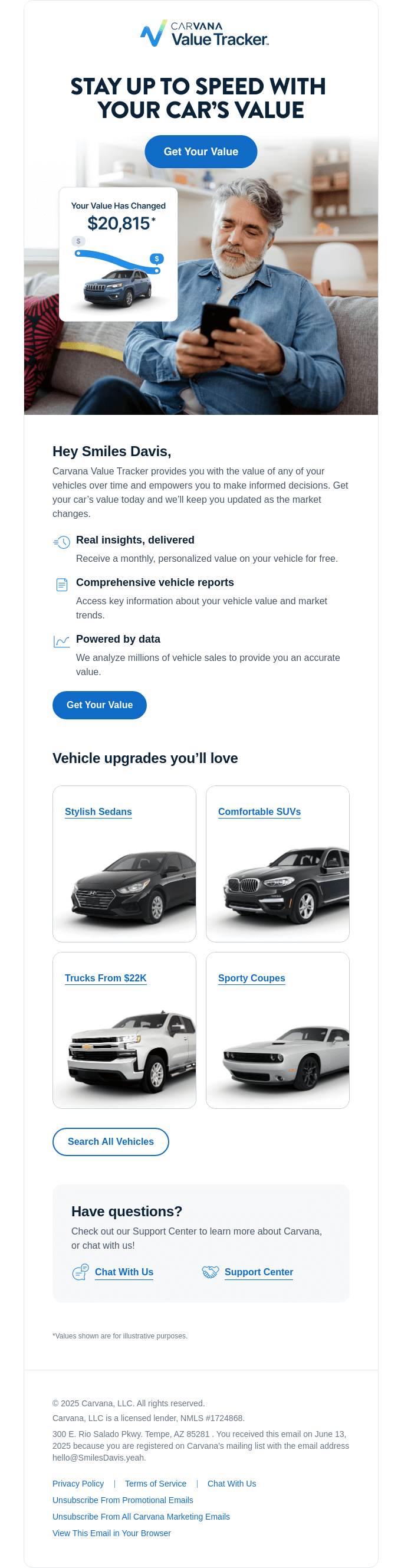 Your car’s value tracker is here, Smiles Davis!