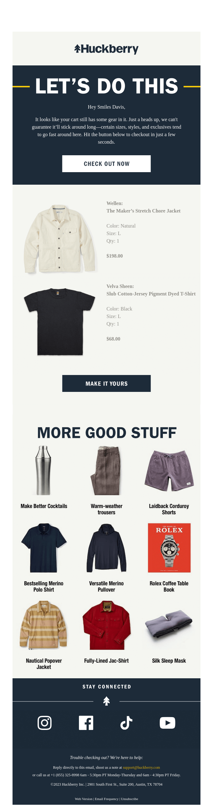 Your cart’s aging like a fine bourbon from Huckberry - Desktop Email ...