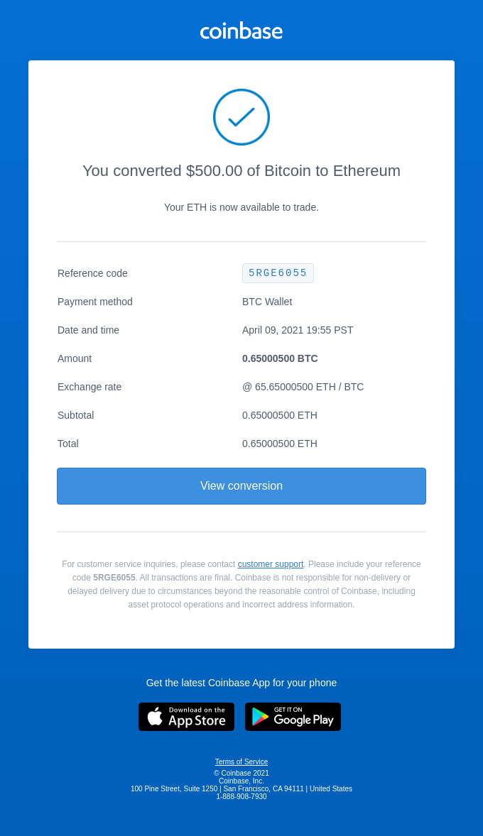 Your ETH is now available