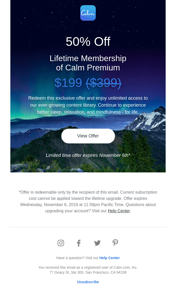 Your exclusive discount on a lifetime of Calm
