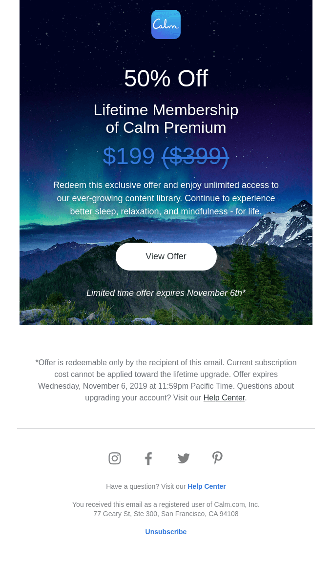 Your exclusive discount on a lifetime of Calm from Calm Desktop Email