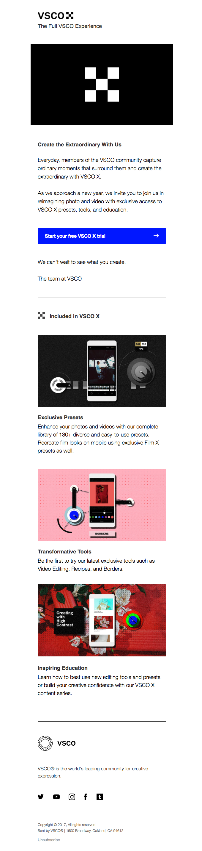 Your Free VSCO X Trial from VSCO - Desktop Email View | Really Good Emails